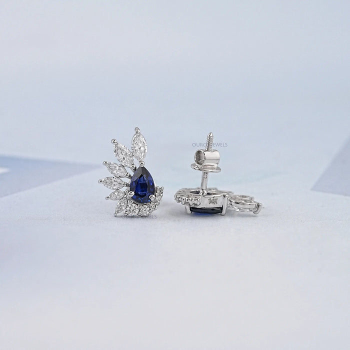 Sapphire Pear And Marquise Diamond Stud Earrings