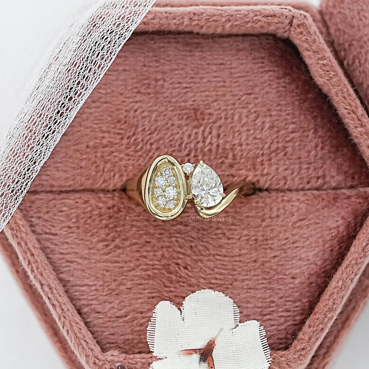 Pear And Pave Signet Set Bypass Ring Ring