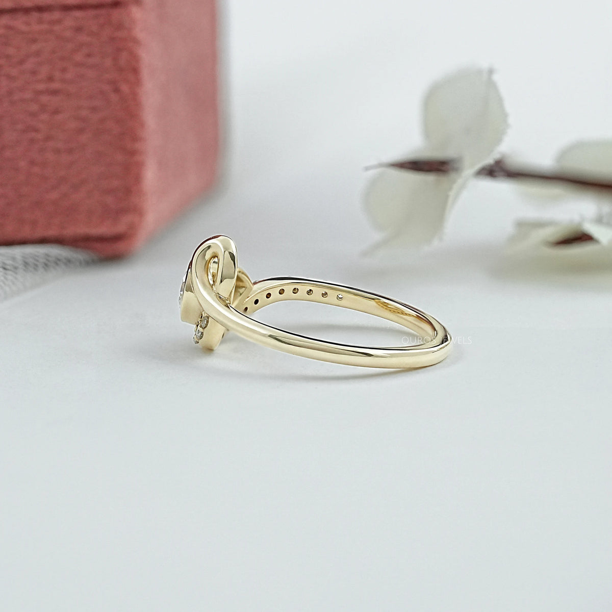 Bezel Old Mine Pear Diamond Wave Accent Ring