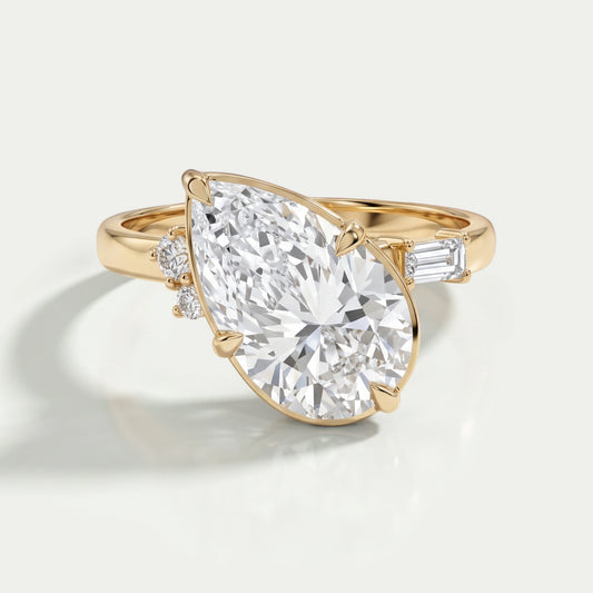Yellow Gold Pear Cut Lab Diamond Engagement Ring