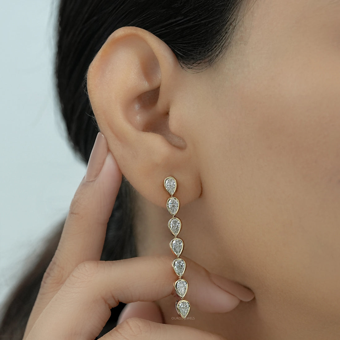 Pear Diamond Bezel Set Dangle Earrings Earrings