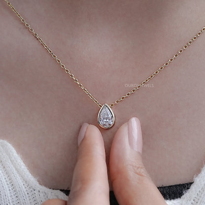 Bezel Set Pear Lab Diamond Solitaire Pendant Necklaces