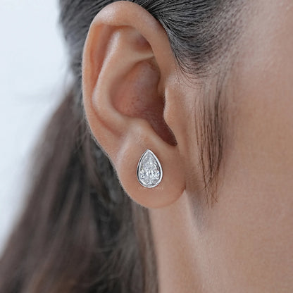 Bezel Set Pear Lab Diamond Stud Earrings