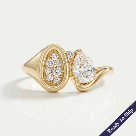 Pear And Pave Signet Set Bypass Ring Ring