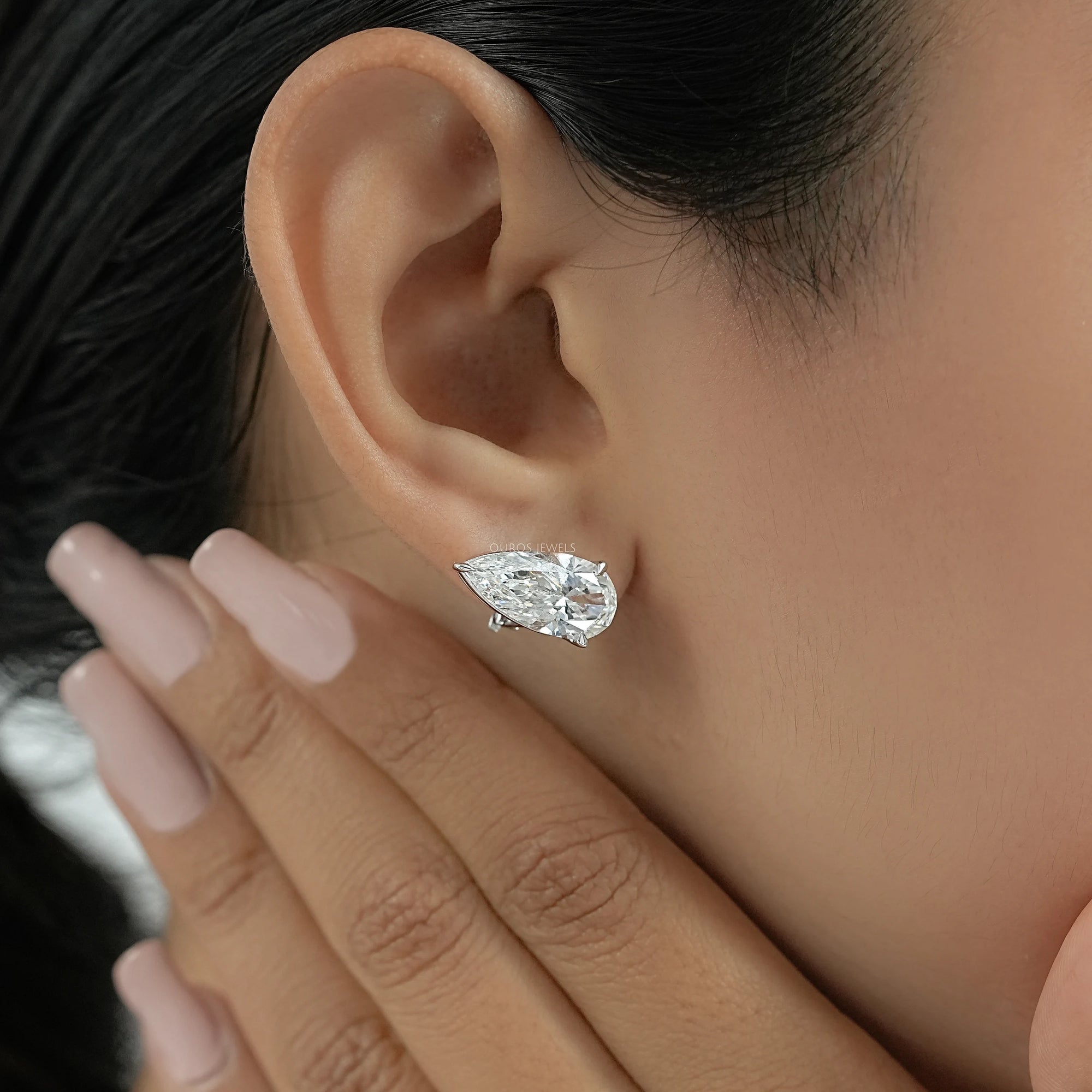 Pear Diamond Clip On Back Stud Earrings Earrings