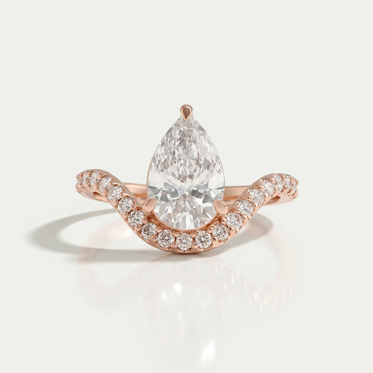 Pear Cut Pave Set Curved Engagement Ring