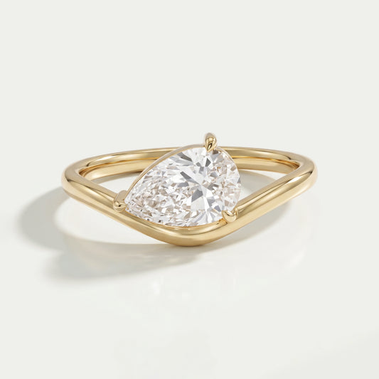 Pear Cut Lab Grown Diamond Curved Solitaire Ring Ring