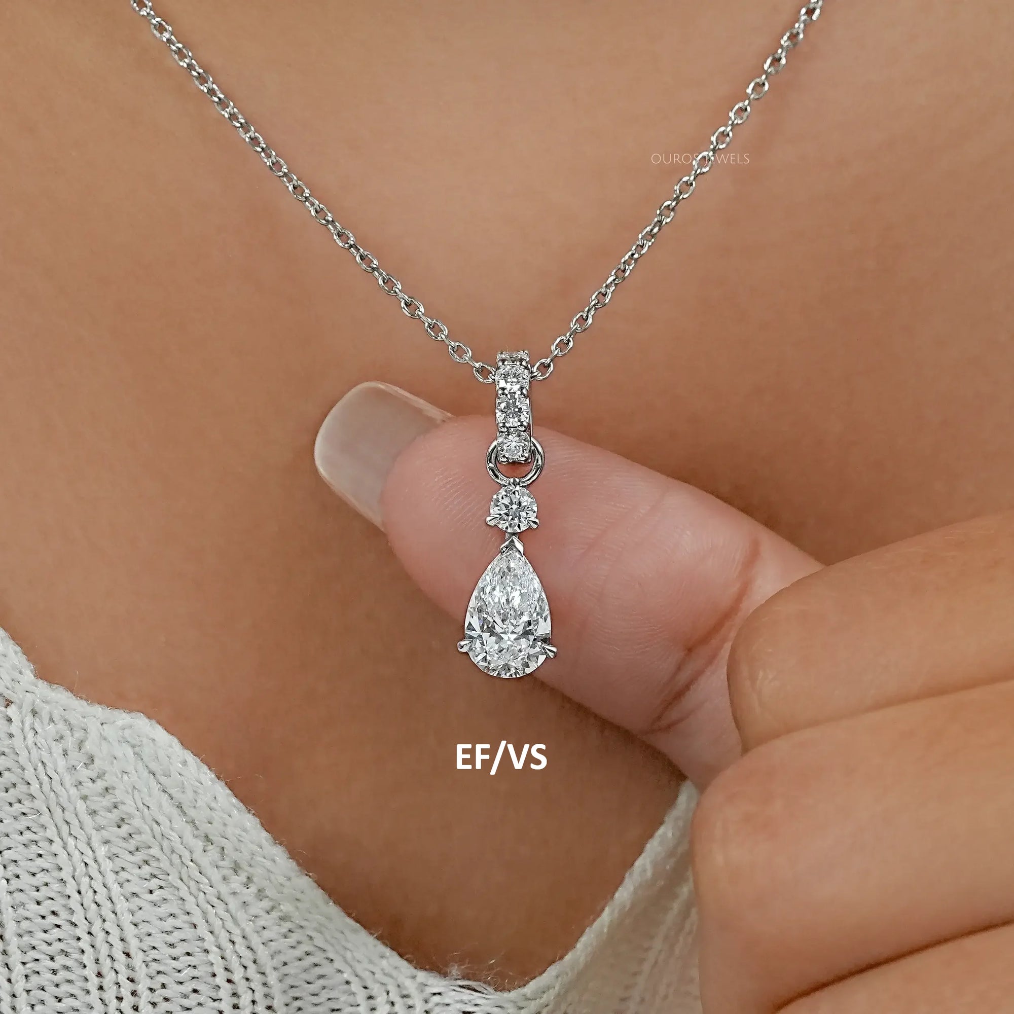 Pear And Round Lab Diamond Drop Pendant