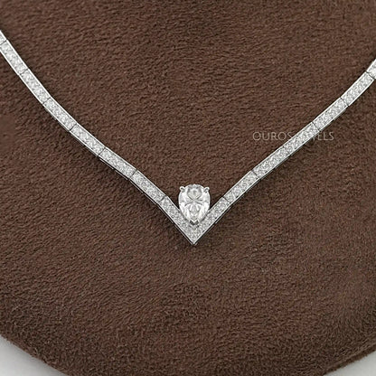 V - Shape Pear Diamond Drop Tennis Neckalce Necklaces