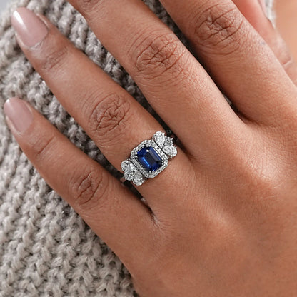 Sapphire Emerald Gemstone Halo Engagement Ring