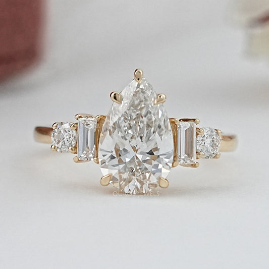 Pear And Baguette Diamond Five Stone Engagement Ring Rings