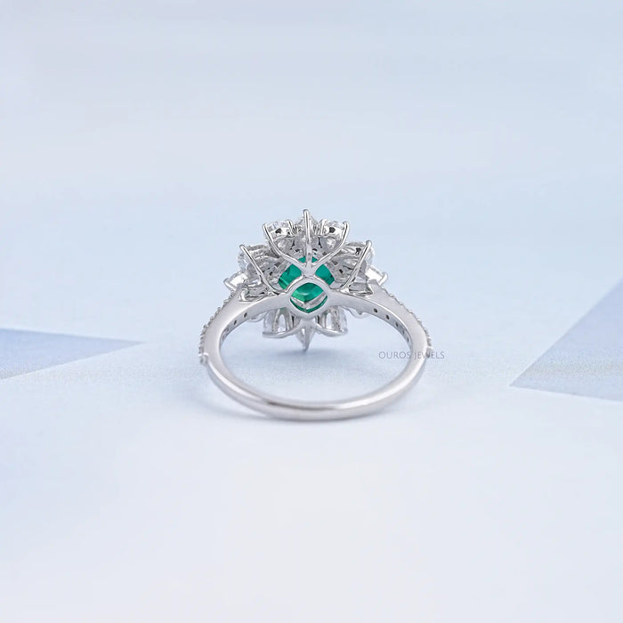 Green Cushion And Lab Diamond Halo Ring
