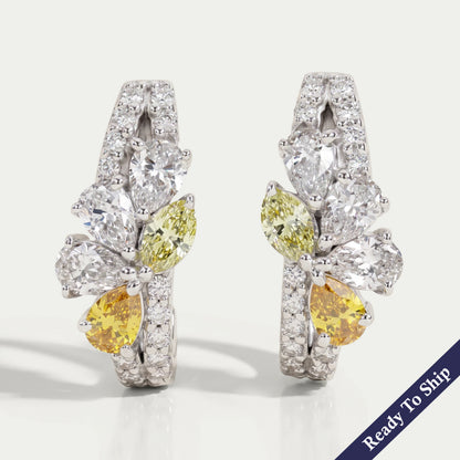 Yellow Pear And Round Cut Cluster Diamond Earrings Earrings