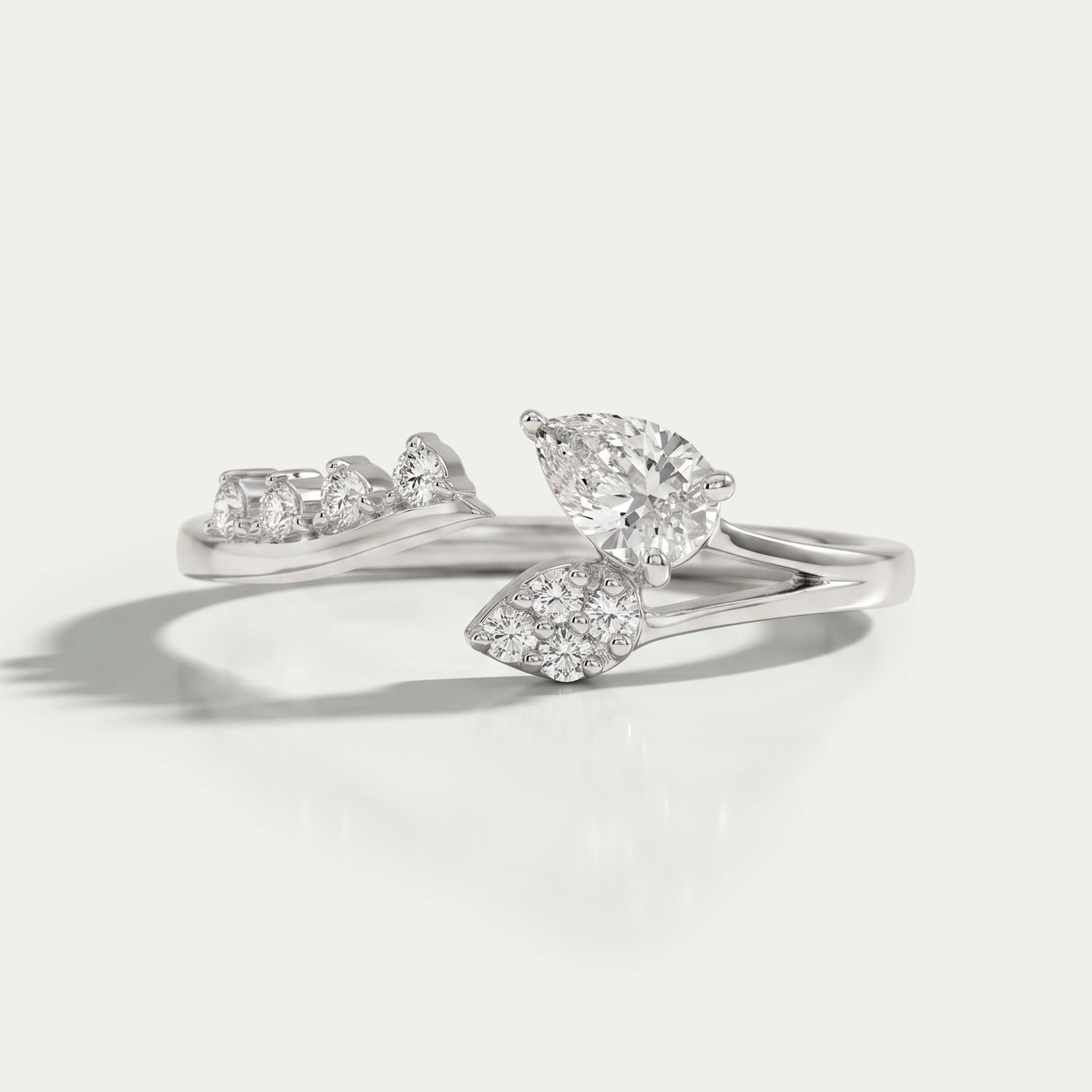 Pear Diamond Leaf Open Cuff Wedding Ring Rings