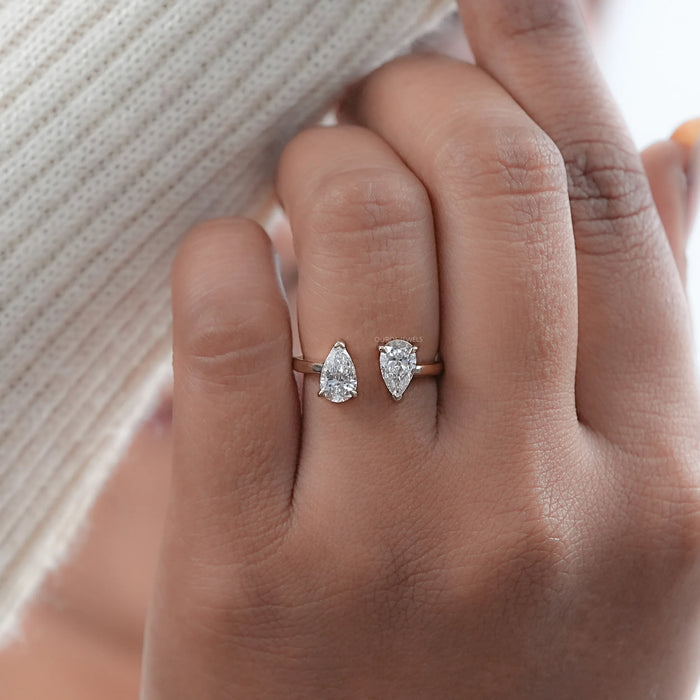 Two Stone Pear Lab Diamond Toi Et Moi Open Cuff  Ring