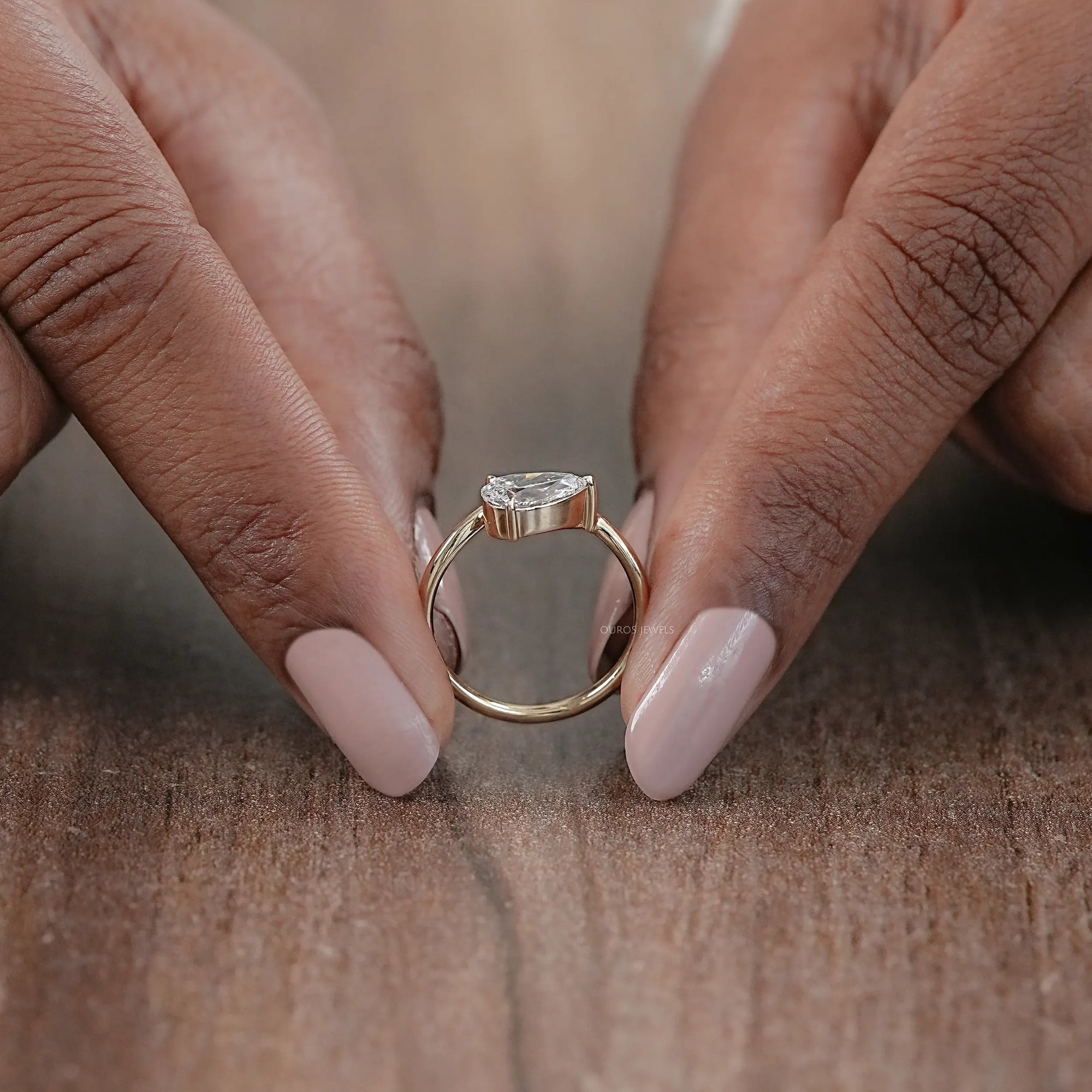 Pear Cut Lab Grown Diamond Curved Solitaire Ring Ring