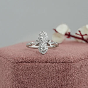 Two Stone  Step Cut Pear Lab Diamond  Ring