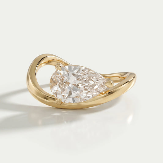 Pear Diamond Curved Solitaire Engagement Ring Ring