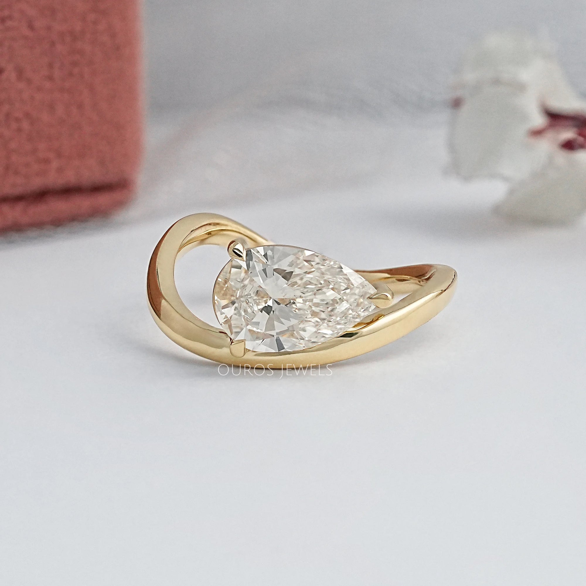 Pear Diamond Curved Solitaire Engagement Ring Ring