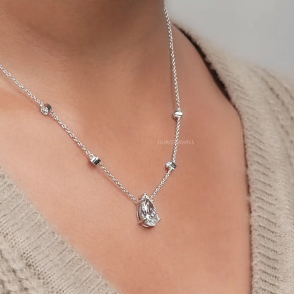 Chain Diamond Pear Pendant Necklaces