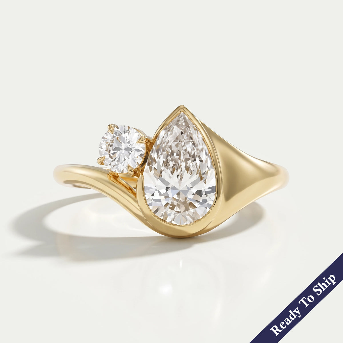 Bezel Set Pear Diamond Toi Et Moi Engagement Ring Ring