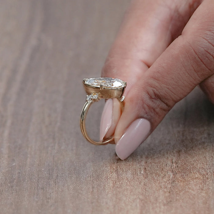 Yellow Gold Pear Cut Lab Diamond Engagement  Ring