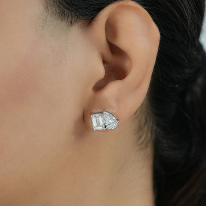 Pear and Emerald Lab Diamond Toi Et Moi Stud Earrings