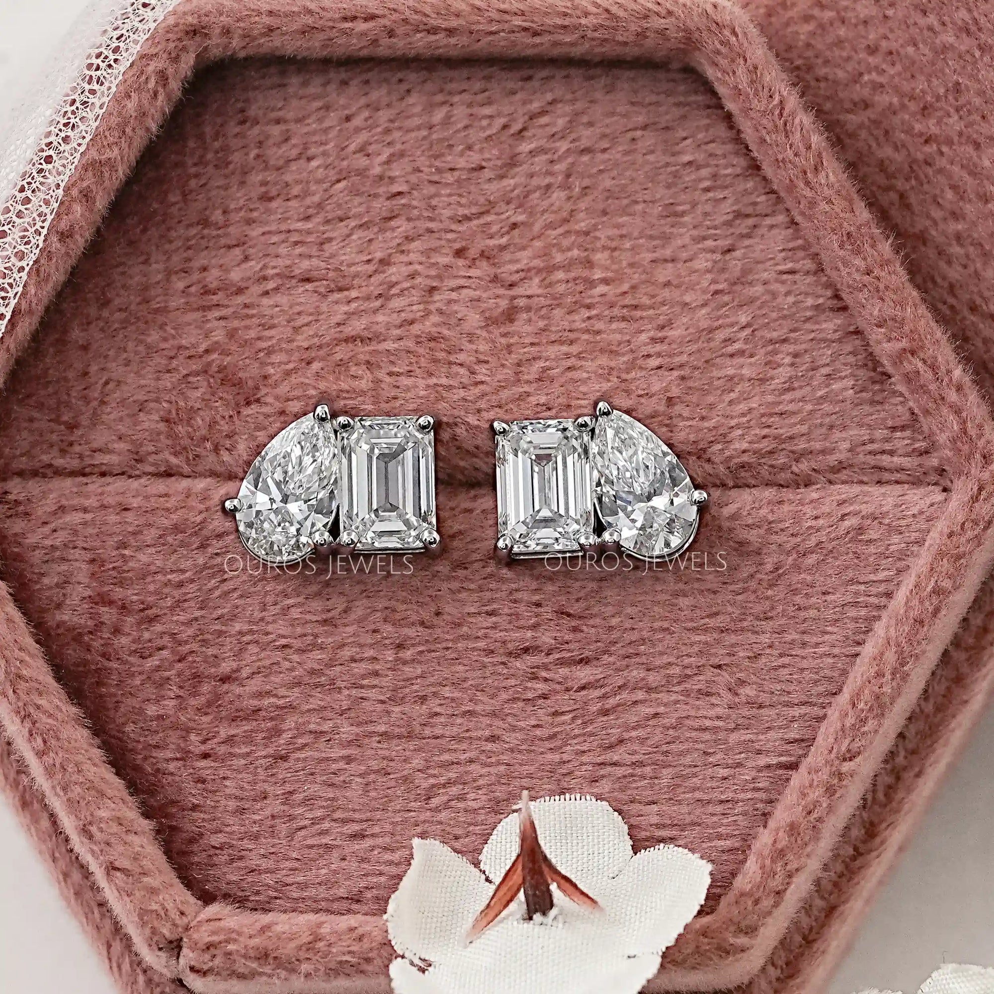 Pear and Emerald Lab Diamond Toi Et Moi Stud Earrings