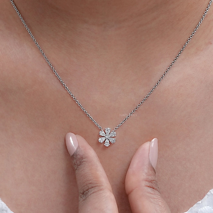 Pear Cut Lab Diamond Flower Pendant