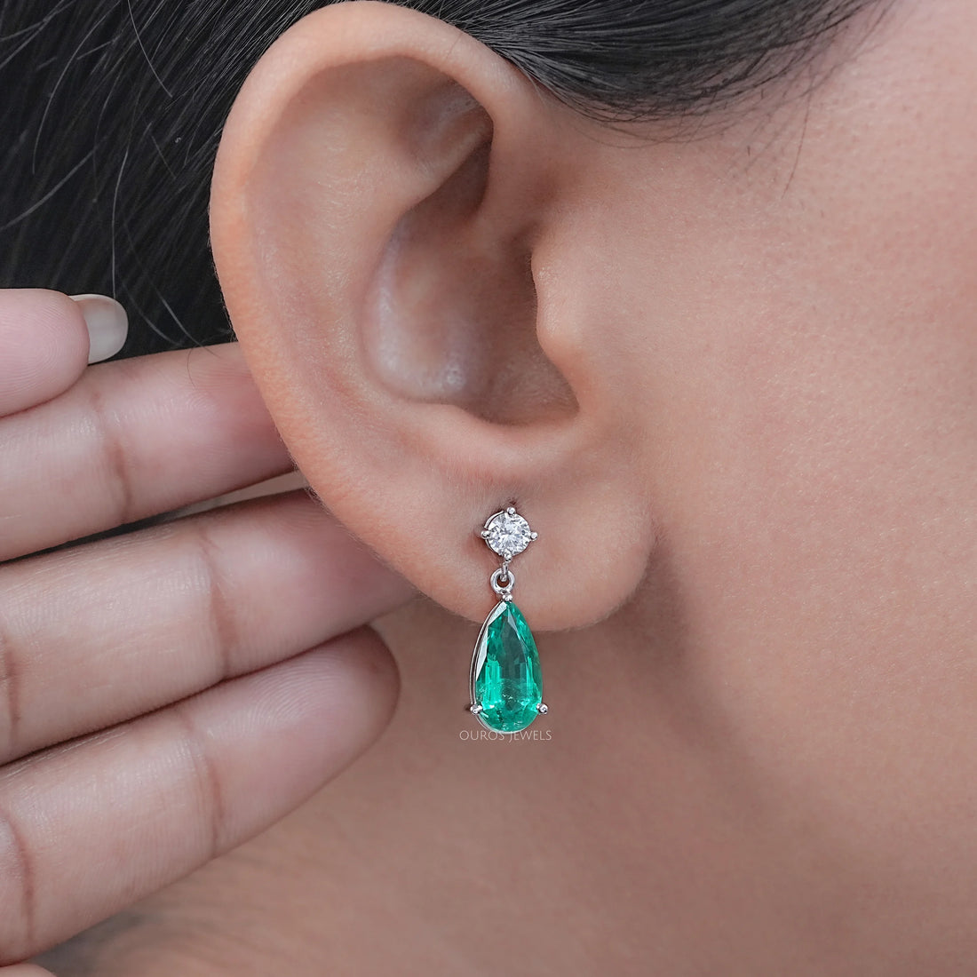 Green Pear Gemstone Drop Earrings Earrings