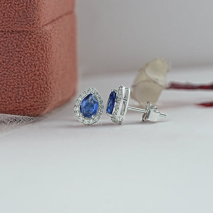 Pear Gemstone And Lab Diamond Halo Stud Earrings Earrings