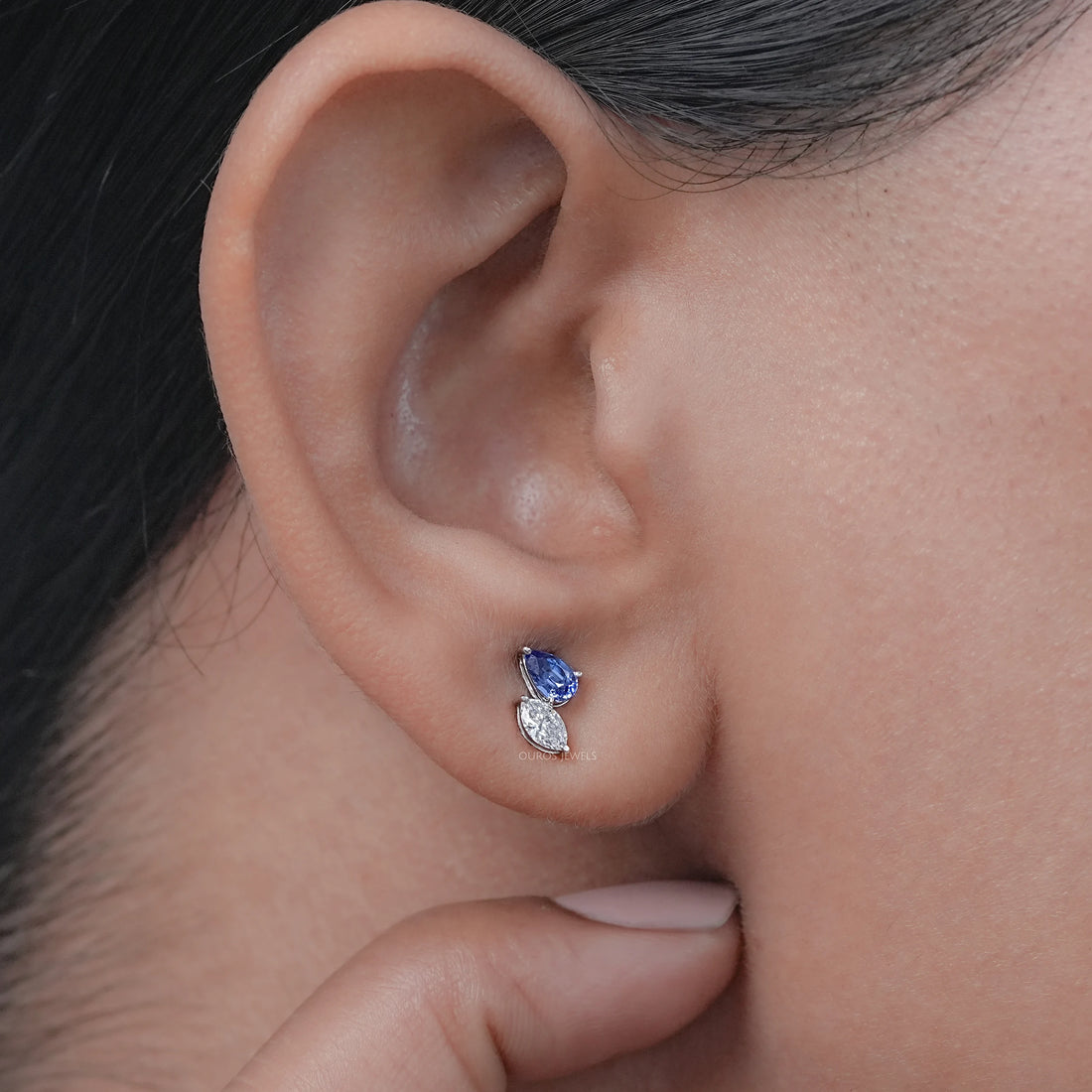 Two Stone Sapphire Pear And Marquise Diamond Stud Earrings Earrings