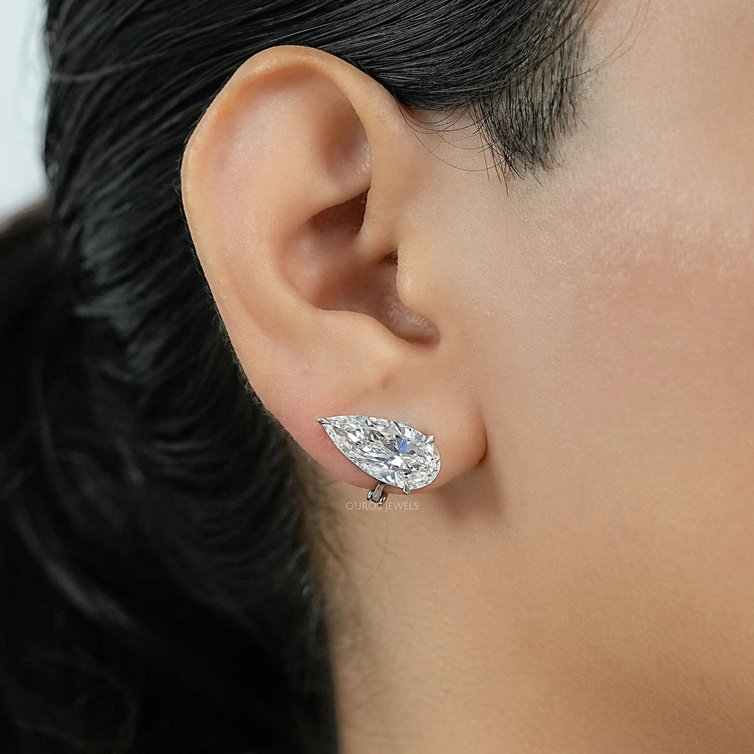 Pear Diamond Clip On Back Stud Earrings Earrings