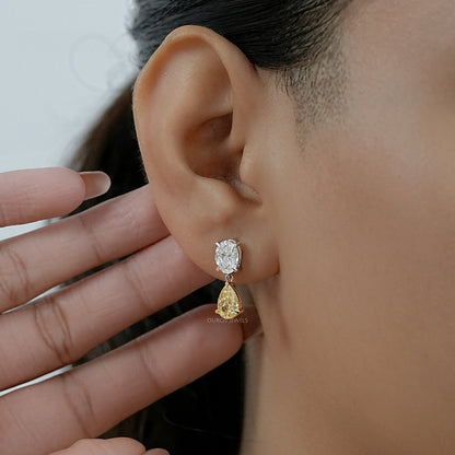 Fancy Yellow Pear And Oval Diamond Drop Earrings Earrings