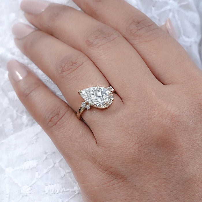 Yellow Gold Pear Cut Lab Diamond Engagement  Ring