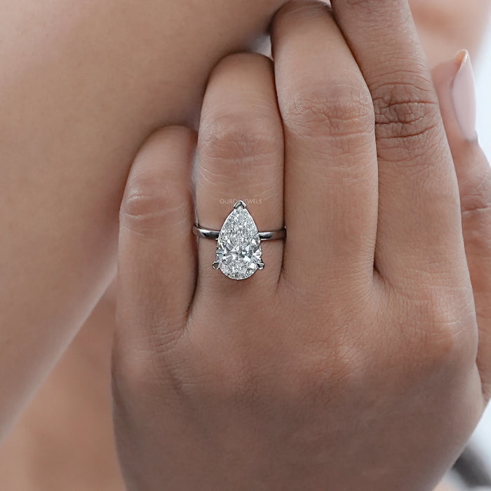 Pear Cut Lab Diamond Solitaire Engagement Ring
