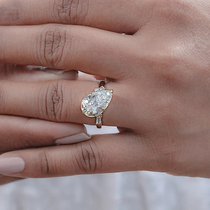 Yellow Gold Pear Cut Lab Diamond Engagement  Ring
