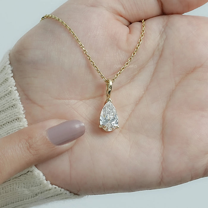 Lab Diamond Pear Cut Solitaire Pendant