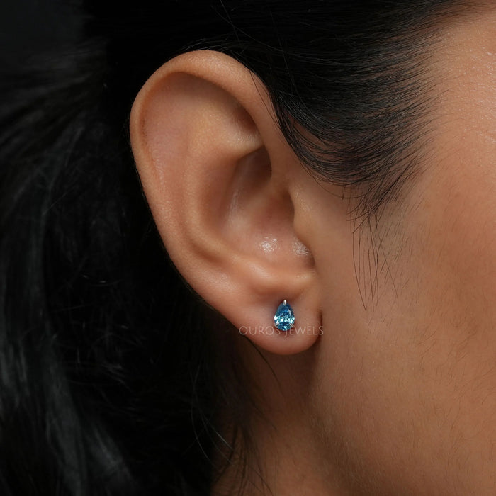 Blue Pear Lab Diamond Stud Earrings