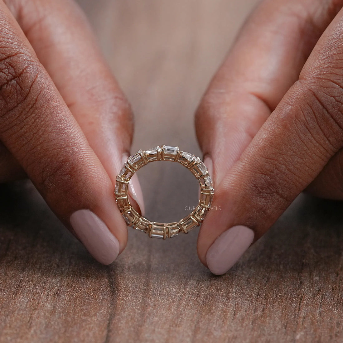 East West Pear And Emerald Diamond Eternity Wedding Band