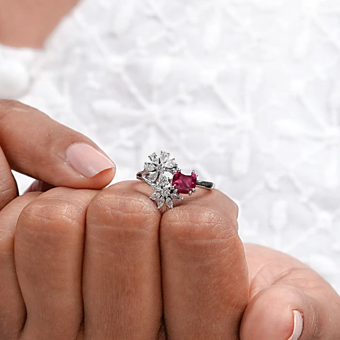 Split Shank Lab Grown Ruby And Diamond Ring