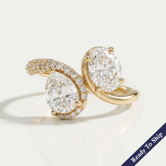 Two Stone Accent Diamond Bypass Engagement Ring Ring