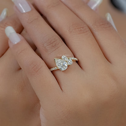Three Stone Accent Set Bypass Ring