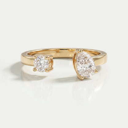 Pear And Round Cut Lab Diamond Open Cuff Ring Ring