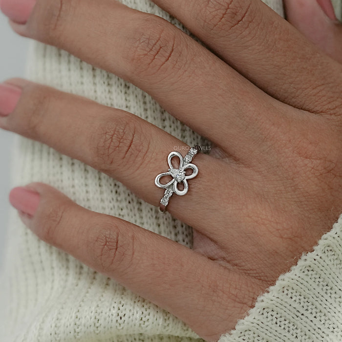 Pear Dainty Engagement Ring With Butterfly Shaped