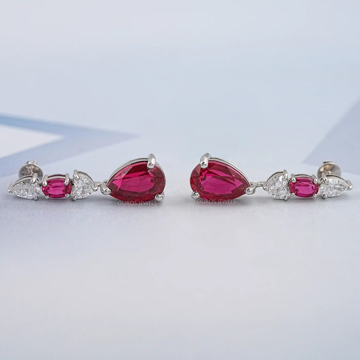 Ruby Pear Gemstone Dangle Earrings