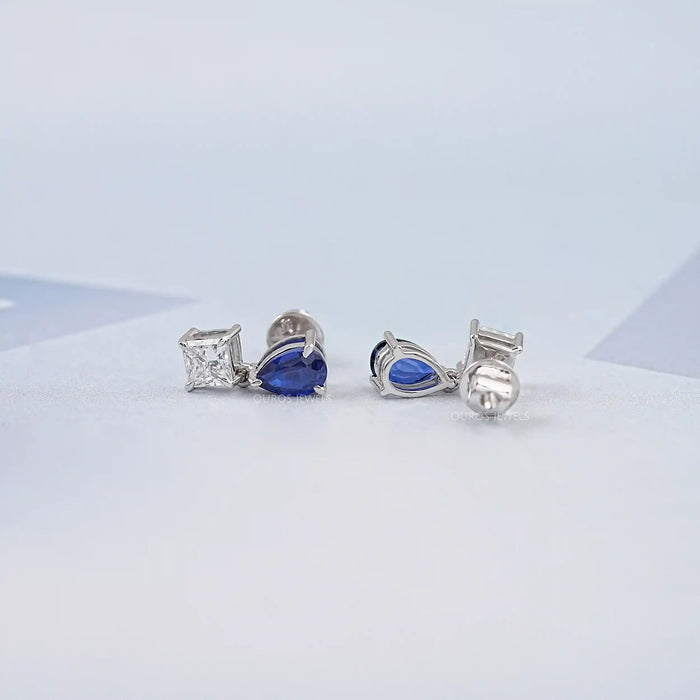 Sapphire Pear And Lab Diamond Two Stone Earrings