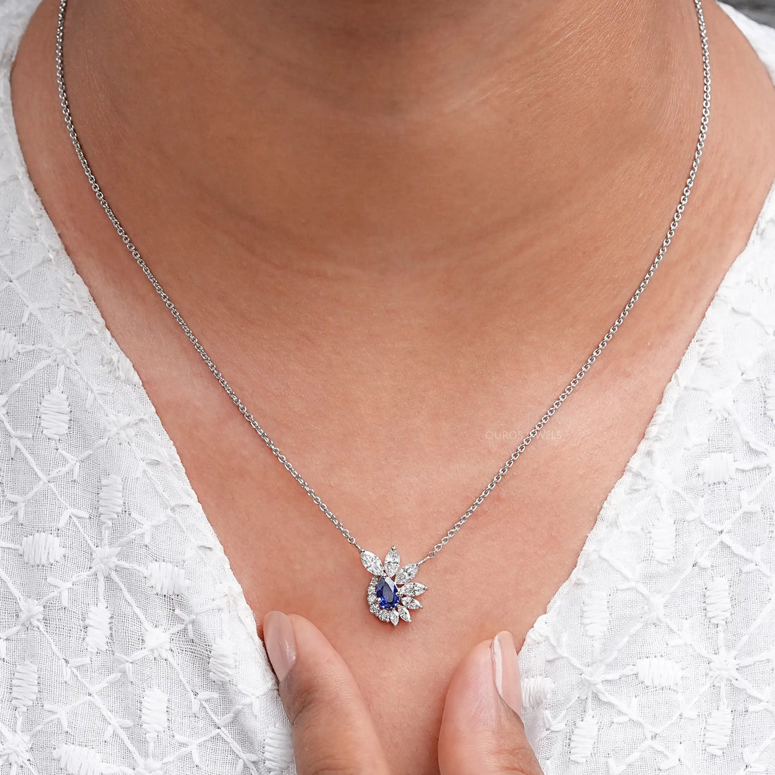 Sapphire Pear And Marquise Floral Cluster Pendant