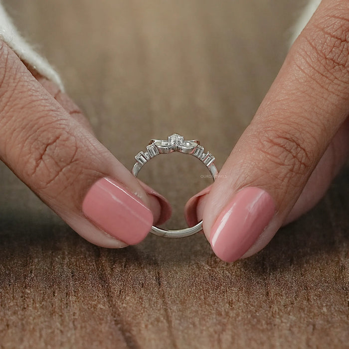 Pear Dainty Engagement Ring With Butterfly Shaped