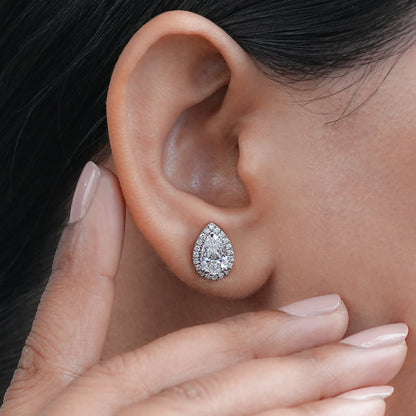 Pear Lab Grown Diamond Halo Stud Earrings Earring